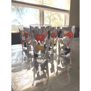 Disney Mickey Mouse Drinking Glasses Set of 8 Clear Tumblers Icons Print 16oz